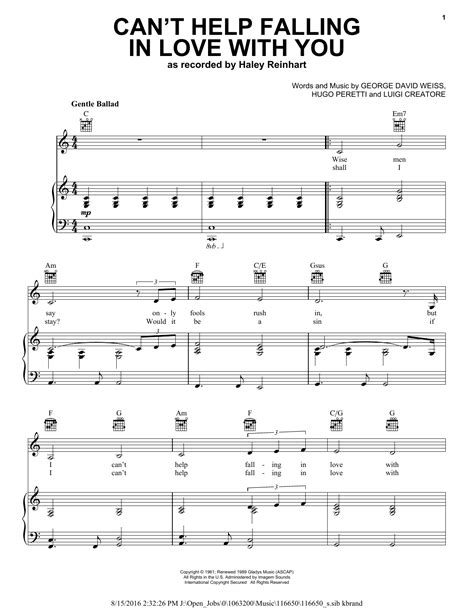 can't help falling in love with you sheet music